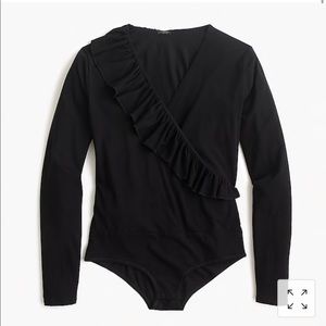 Ruffle-front wrap bodysuit